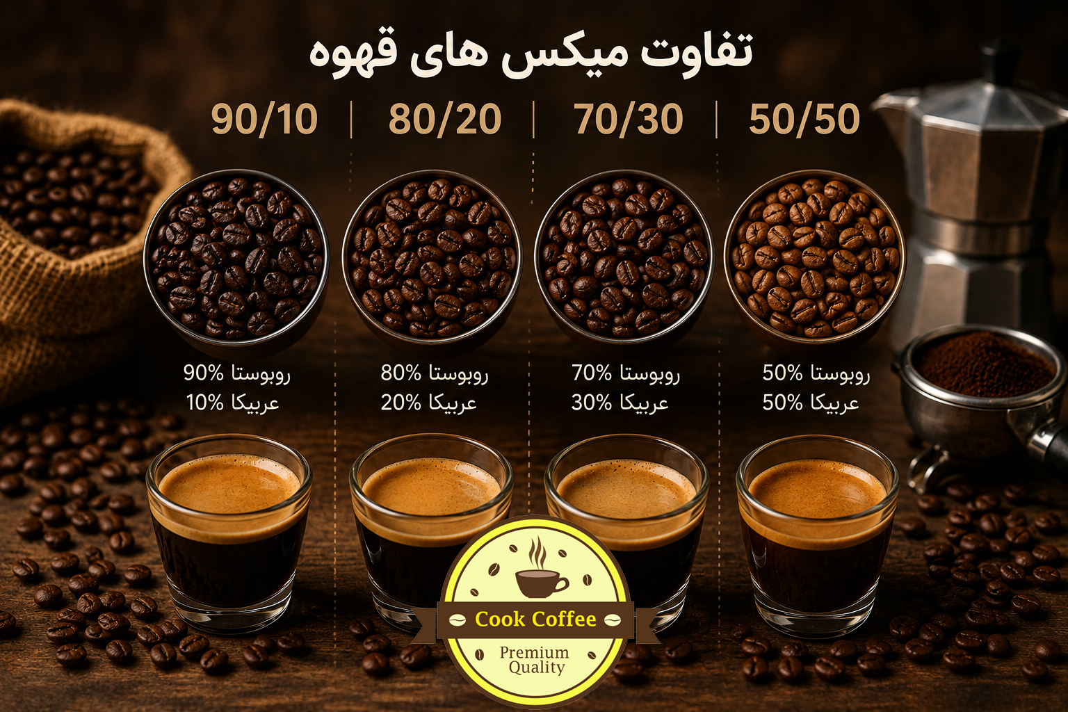 تفاوت قهوه ۷۰/۳۰، ۸۰/۲۰، ۹۰/۱۰ و ۵۰/۵۰؛ کدام ترکیب برای شما مناسب‌تر است؟